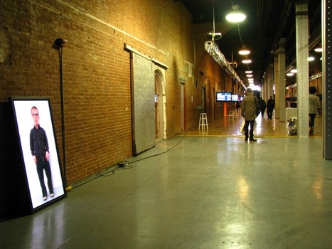 Moving Image had a great set-up: A large hall off of 27th Street lined with screens showing nothing but video. In the foreground: Corban Walker's 'TV Man.'